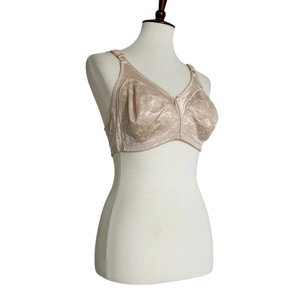 Bali 3372 Double Support Wireless Bra Floral Jacquard Beige 38C Non-Padded